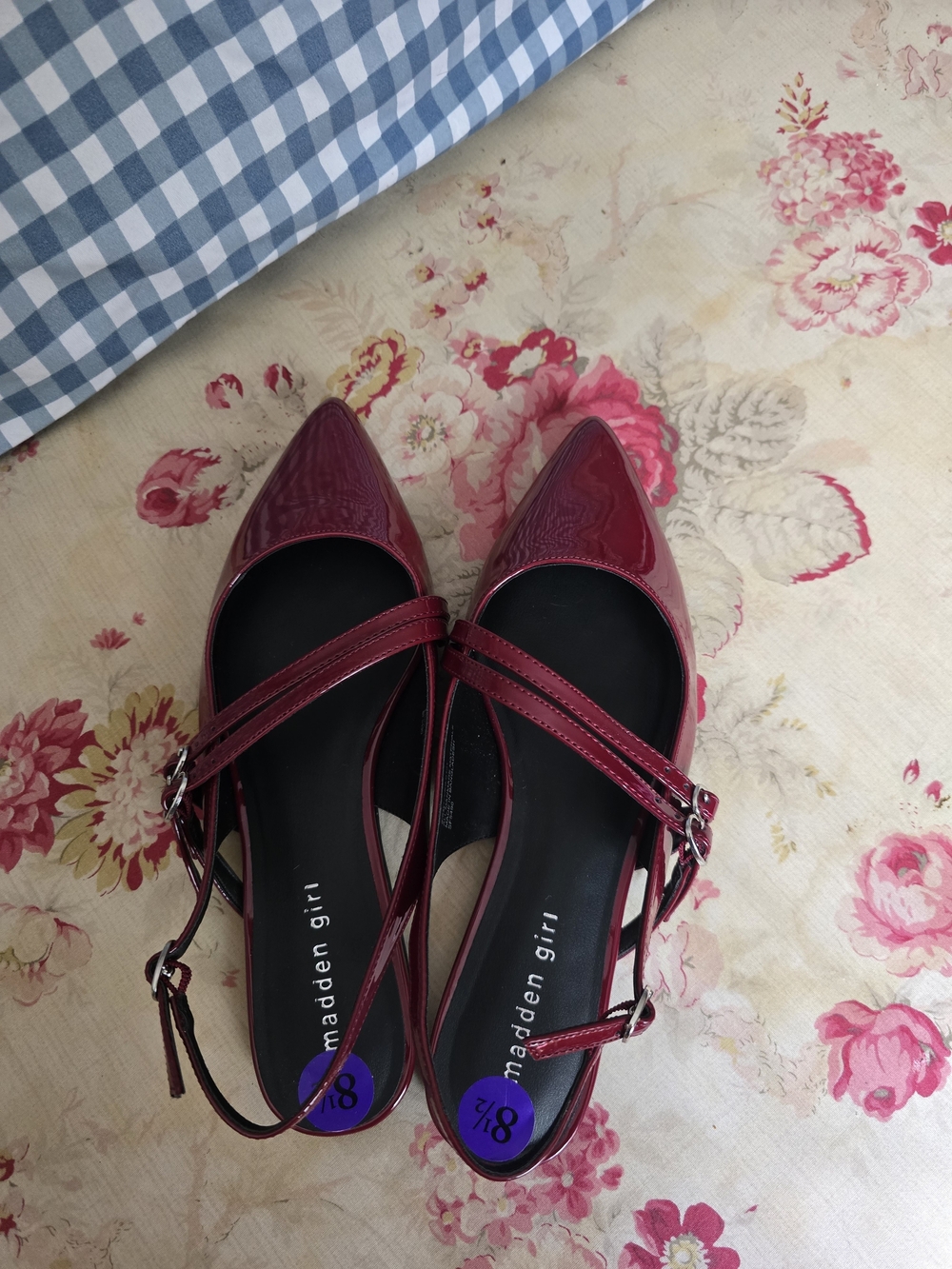 Madden Girl Burgundy Patent Pointed Slingback Flats